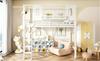 Children's Loft Bed 90 x 200 cm with Roof Design, Metal Bunk Bed with Safety Ladder, Storage Compartment, Multifunctional, for Youth Rooms White