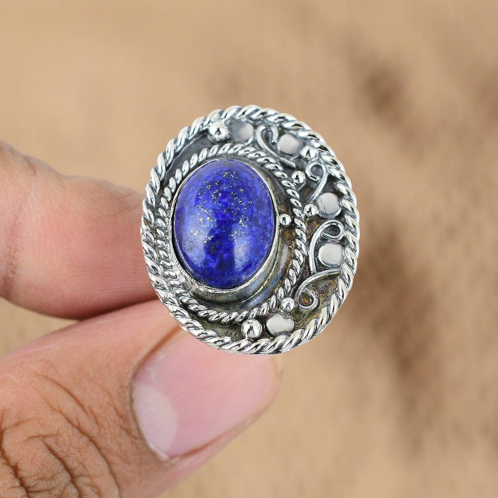 Oval September Birth Lapis Lazuli Stone Wedding Ring Jewelry 925 Sterling Silver