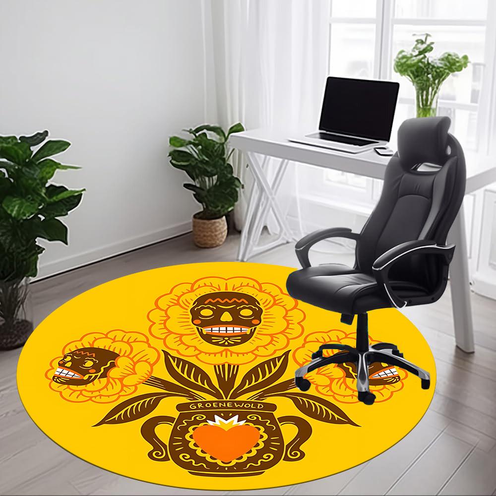 1pc Floral Skulls Office Round Area Rug,  Mat Suitable For Office, Under Office Chairs Bedroom Living Room Home Decor, Room Deco