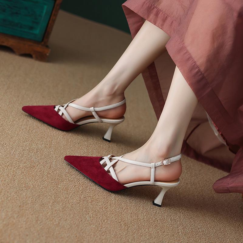 2025 летние новые босоножки с заостренным носком женские туфли на тонком каблуке, подходящие по цвету высокие каблуки, темпераментная женская обувь, модные босоножки