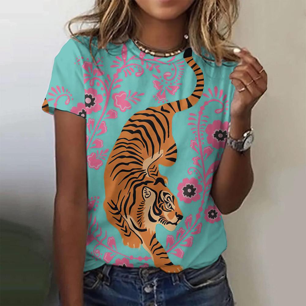 2025 Fashion Women's Short Sleeved T-shirt Animal 3D Printed Street Casual O-neck Pullover Women's Street T-shirt