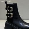 Кожаные массивные женские ботильоны на платформе, дизайнерские туфли на среднем каблуке, тренд 2025 года, зимние новые туфли-лодочки в готическом стиле для мотоциклистов, Botas De Mujer