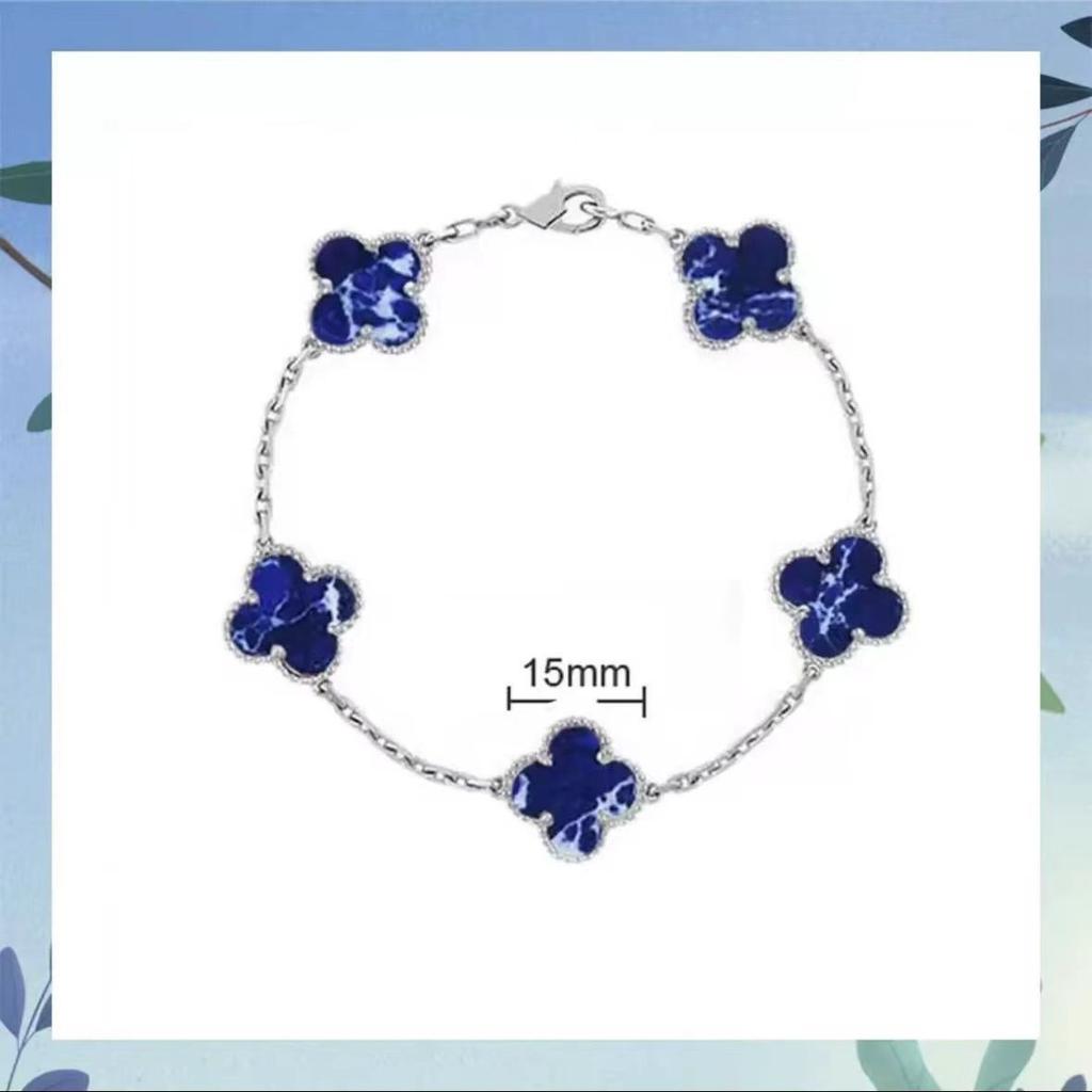 Браслет с четырехлистным клевером и пятью цветами, женский, 18k, с цветком удачи, с белым перламутром