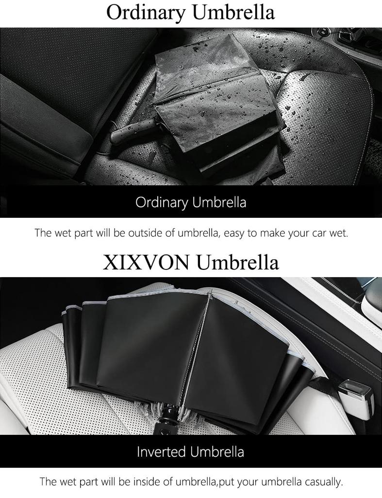 Зонт XIXVON Umbrella Pro UPF UV Reflective Safety Rugged Travel Automatic Reverse Folding Zone (10 ребрышек, черные) 50+ 99% защиты, полоска, ветрозащита,