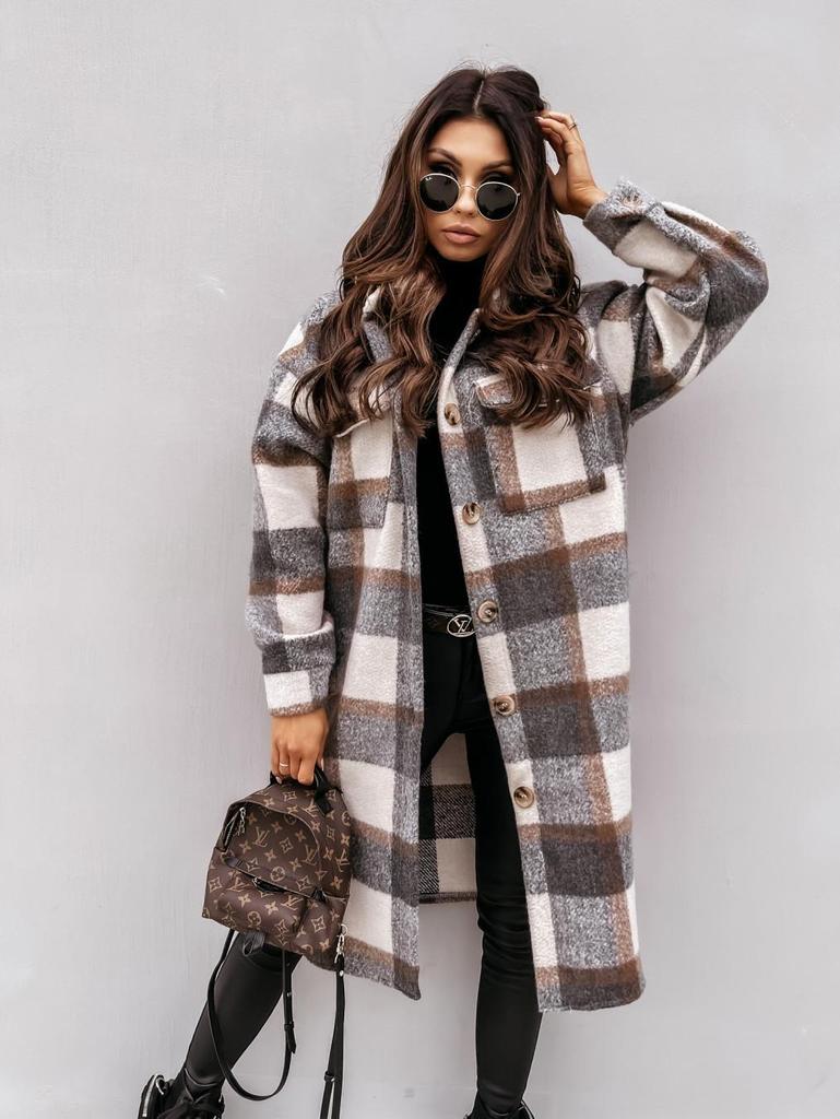 2020 Autumn/Winter Long Sleeve Plaid Shirt Jacket