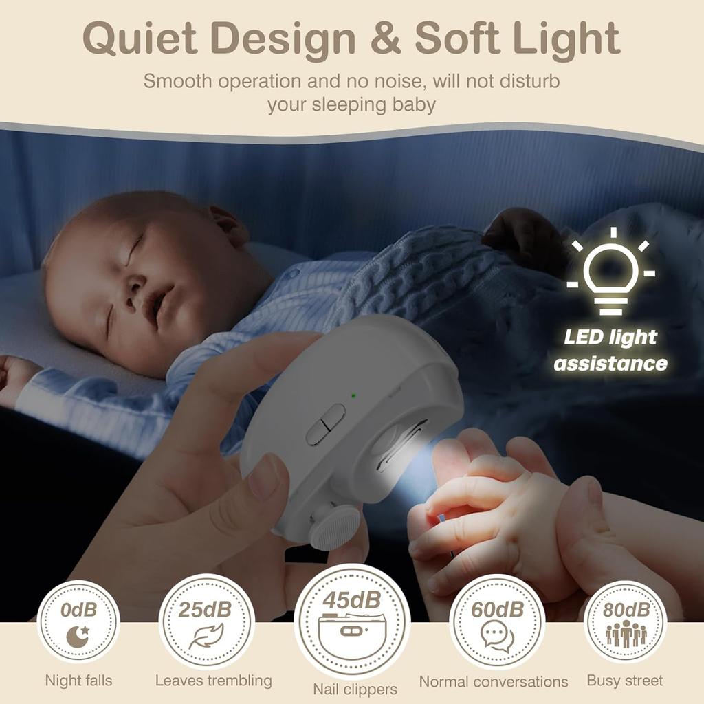 Automatic Nail Clipper Electric Nail Trimmer Polisher with Light 2 Speeds Trimmer 2 in 1 Portable Fingernail Cutter for Baby Kids Adults Seniors