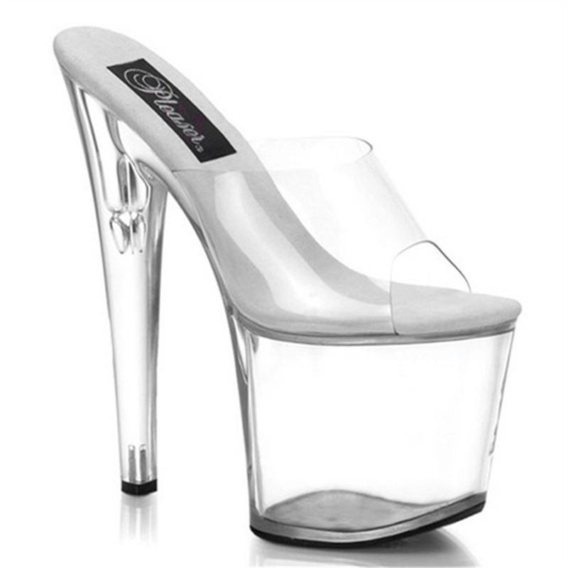 2025 summer new thick-soled high-heeled transparent fish-mouth sandals fairy fairy wind word with super high-heeled shoes