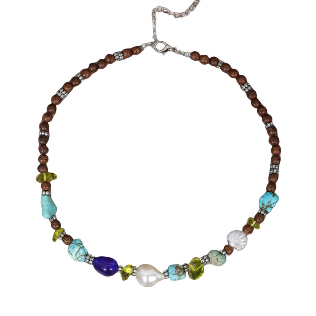 BLINGBAY Женское ожерелье из бисера в стиле бохо, ретро, этническое, бирюзовое, ручная работа, деревянные бусины, нестандартное ожерелье для девочки, подарок на день рождения