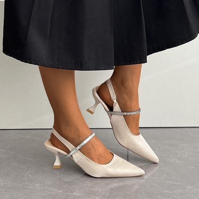 Мода Лето Новые Туфли-стилет на высоком каблуке Женская мода Остроносые Туфли с неглубоким вырезом Все сочетающиеся Стразы После Пустые Сандалии