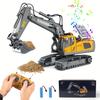 Remote Control Excavator Toy, Construction Toy with Metal Shovel, Light, Various Analog Sound Effects, 2.4GHz 680 Degree Rotation, 1:18 Car Toy Gift