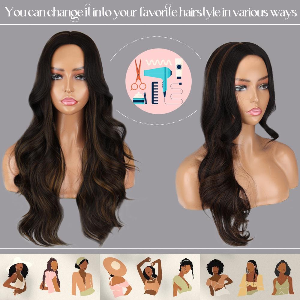 MERISIHAIR Длинные вьющиеся волосы Парик Темно-коричневый Светло-коричневый Разноцветные Длинный парик Без челки Жен. Волосы Повседневная одежда