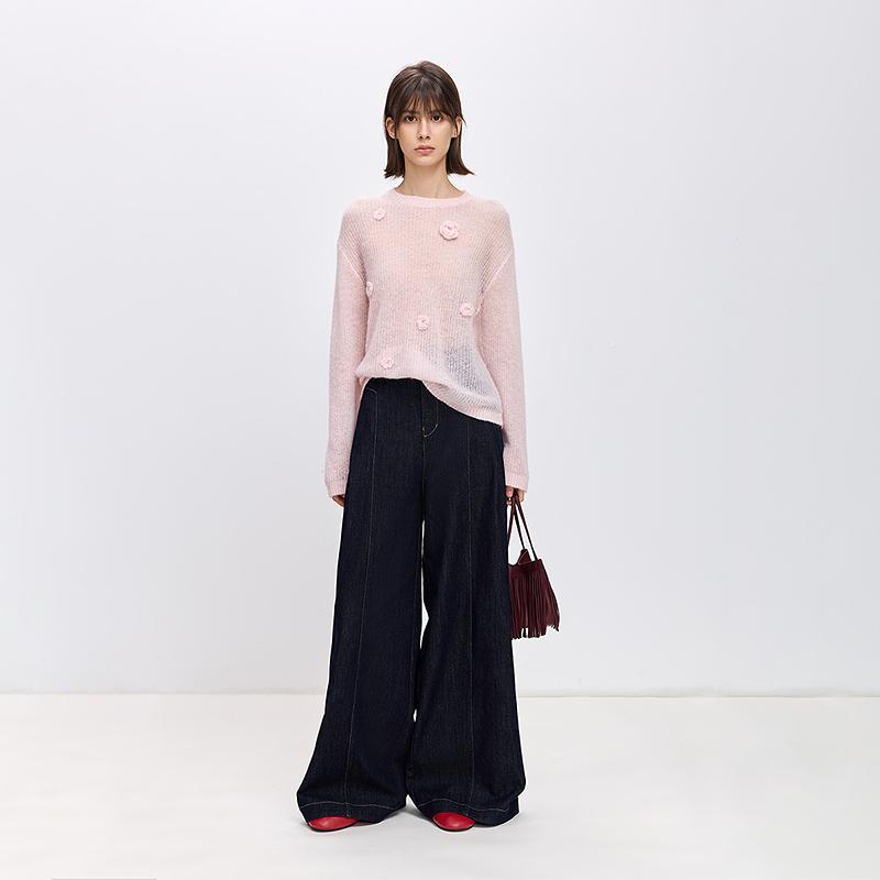LILY three-dimensional flower light pink knitted sweater