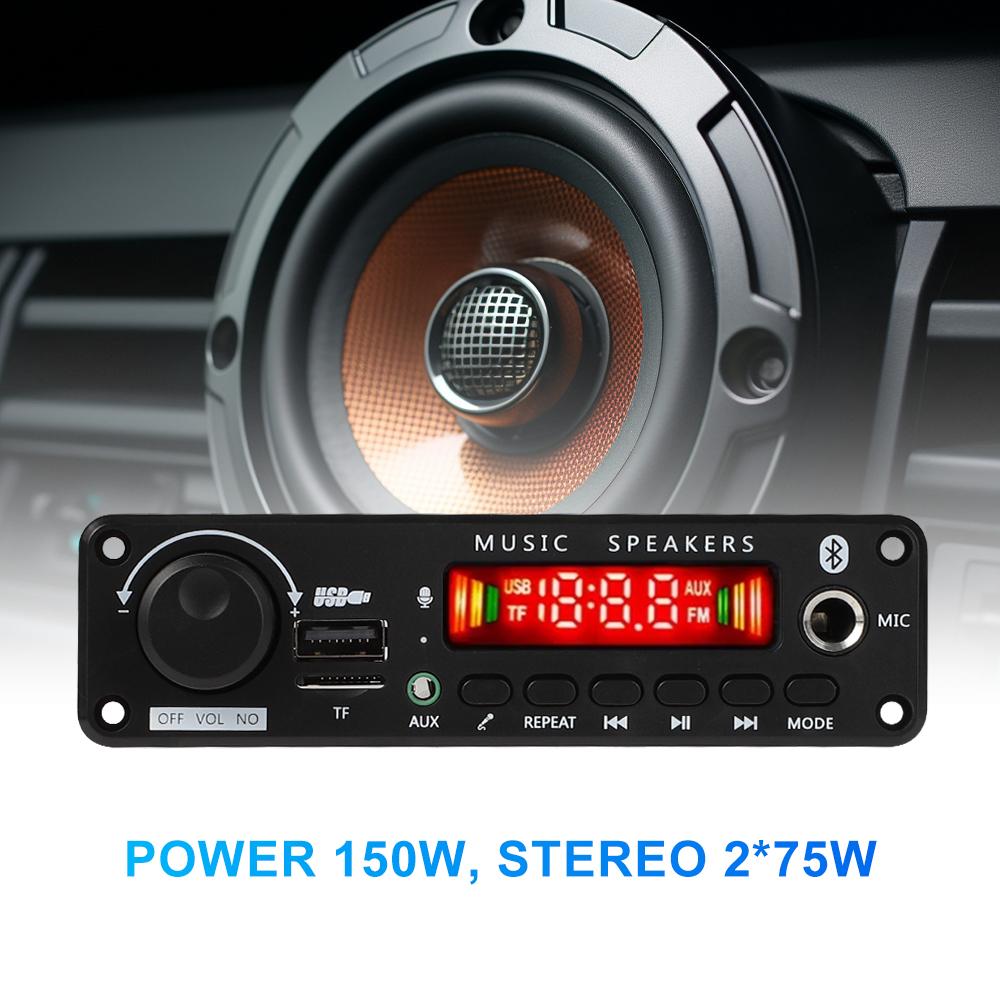 150 Вт DIY усилитель Bluetooth декодер плата 12 В 6,5 мм микрофон FM-радио TF-карта USB автомобильный музыкальный плеер аудио модуль динамики регулятор громкости
