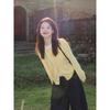 Soft Waxy Yellow Knitted Jacket Women's Spring and Autumn Crew Neck Single-breasted Cardigan Sweater Sweet Style Fashionable Top
