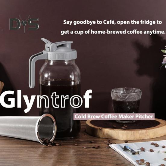 Cold Brew Coffee Maker 32oz/64oz Glass Pitcher with Stainless Steel Filter Wide Mouth Mason Jar Pitcher for Iced Tea Lemonade