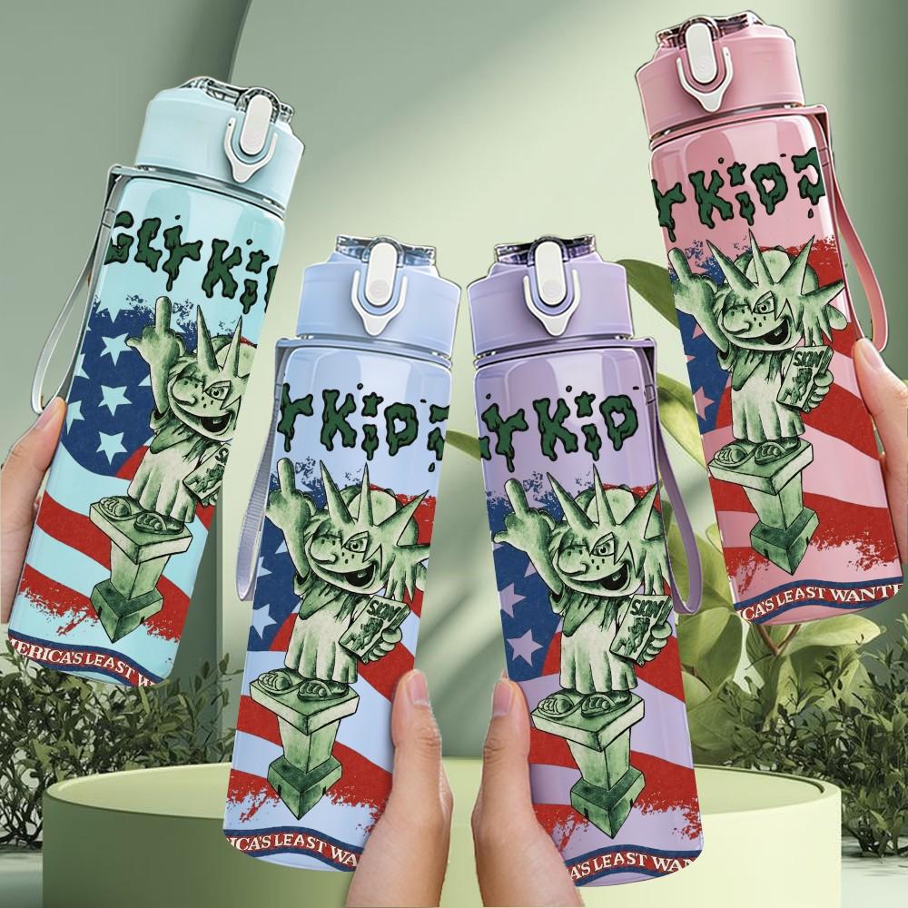 1PC Statue Liberty USA Flag 750ml sports water bottle leakproof straw lid outdoor office home