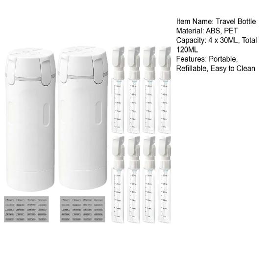 1/2 Набора 120 мл 4-в-1 Дорожная Бутылка Герметичная Многоразовый Диспенсер для Лосьона, Кондиционера, Крема, Шампуня Портативный Многоразовый Пустой Контейнер для Туалетных Принадлежностей
