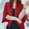 New Fashionable Fur Collar Thickened Warm Shawl Large Size Loose Knitted Cardigan Jacket Female