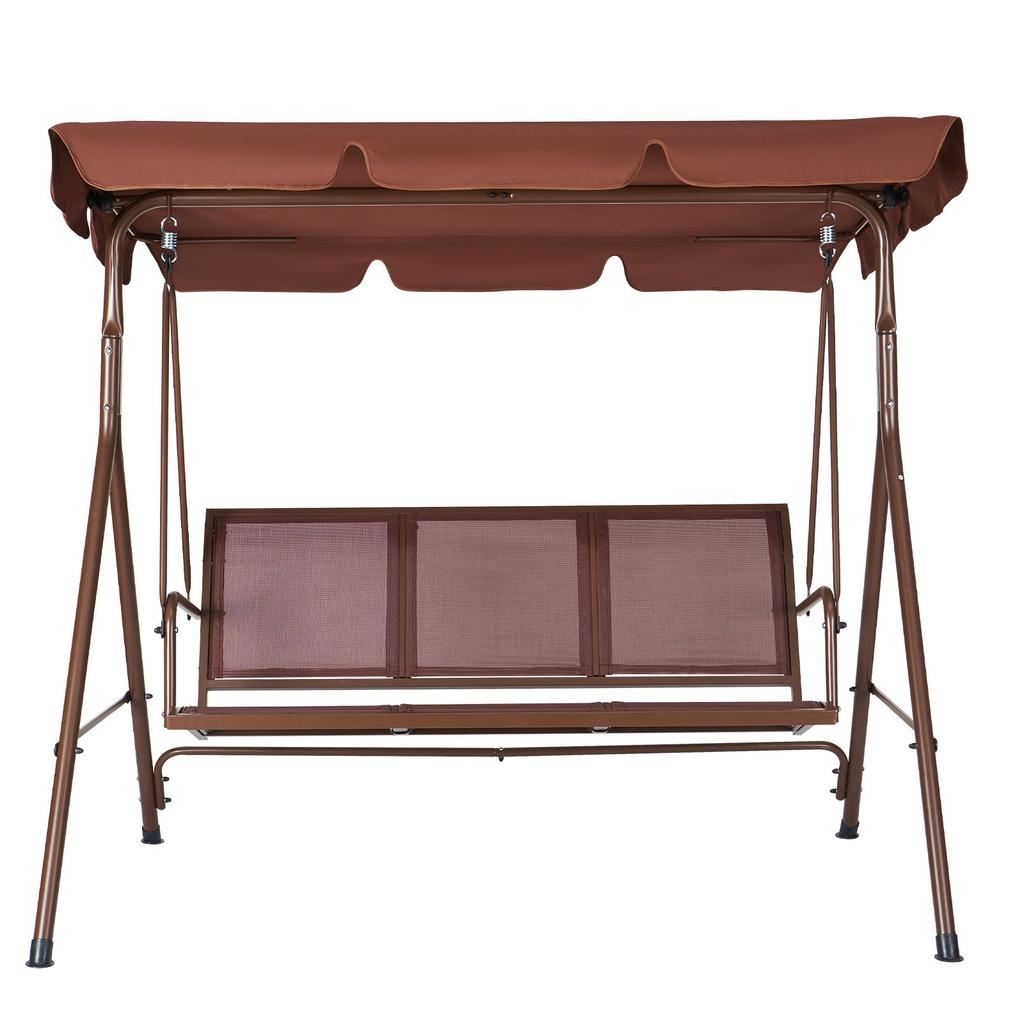VEVOR 3-Seat Patio Swing Chair, Outdoor Patio Swing with Adjustable Canopy, Porch Swing with Armrests, Teslin Fabric and Alloy Steel Frame