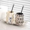 Ceramic Mouthwash Cup Set Brushing Cup Couple Wash Cup Bathroom Supplies Toiletries Bathroom Tumblers Toothbrush Cup Bear Tray