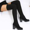 Осень и зима Новые толстые каблуки выше колена эластичные носки сапоги женская обувь модные высокие каблуки сексуальные однотонные сапоги