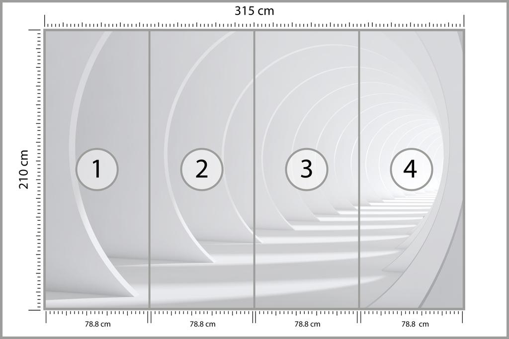 Photomural Abstract White Bent 3D Tunnel Self-Adhesive Mural 315x210