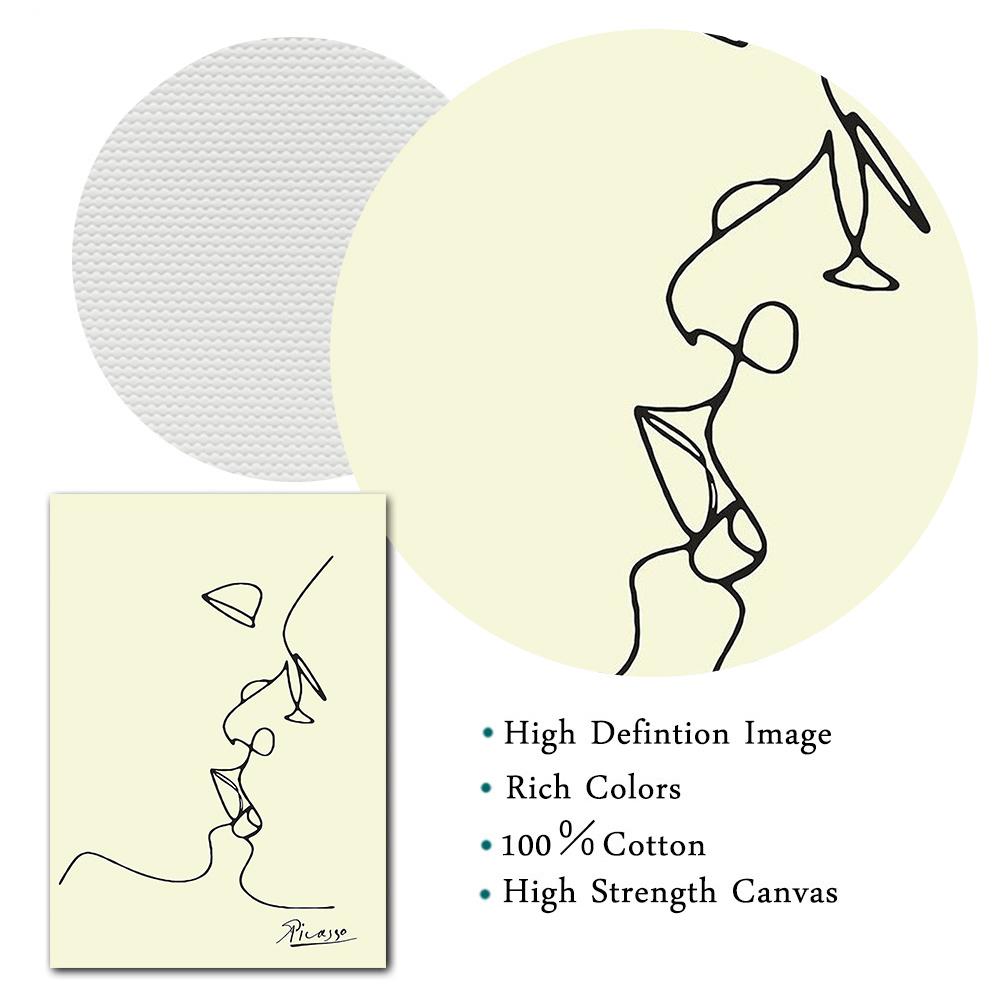 Поцелуй Пикассо Абстрактные фигуры Плакат Смешивание в лице Настенная живопись Печать на холсте Картина Украшение гостиной Домашний декор