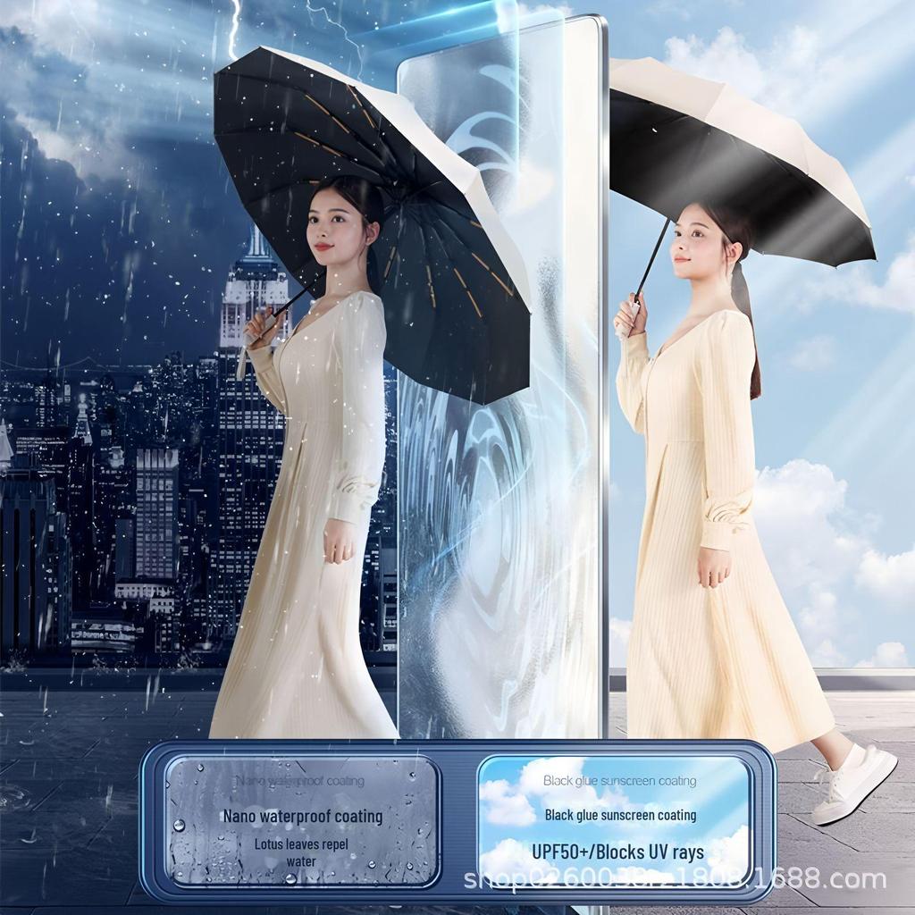 Женский автоматический складной зонт от солнца и дождя с защитой от УФ-лучей и логотипом