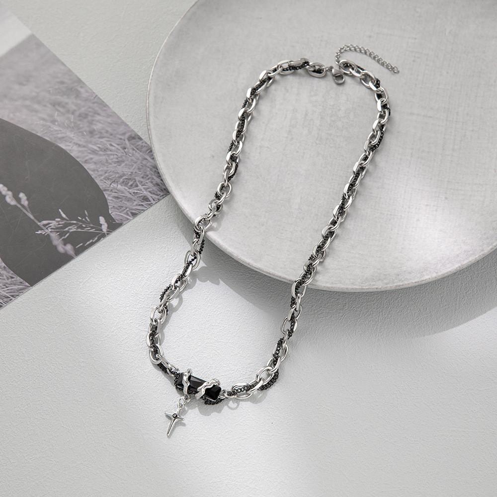 Forest Jewelry Black Necklace With Titanium Chain For Couples Decoration Female