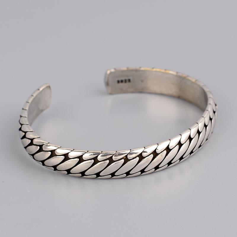 XIYANIKE Men Thai Silver Twisted Woven Opening Bracelets Bangle Neutral Retro Original Handmade Exquisite Jewelry Unique Gift