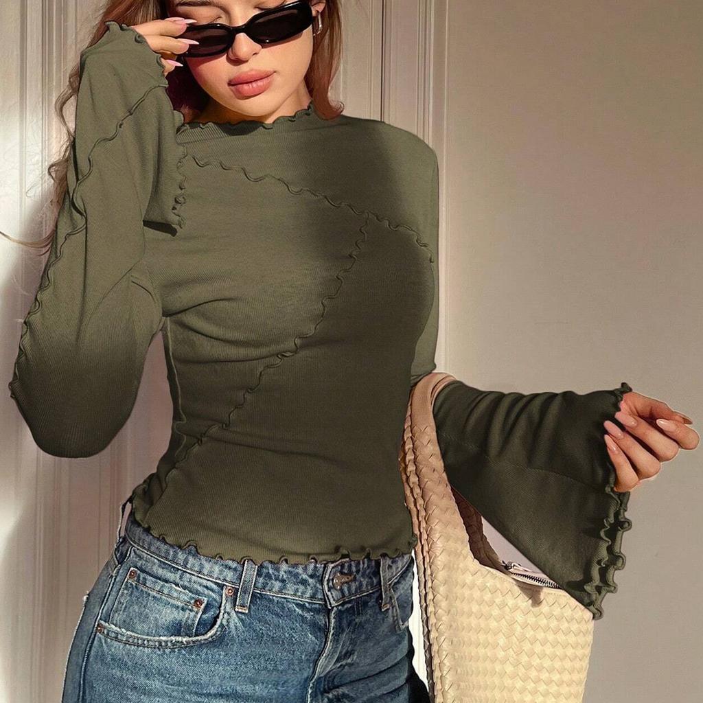 Модный женский пуловер с длинными рукавами и полувысоким воротником