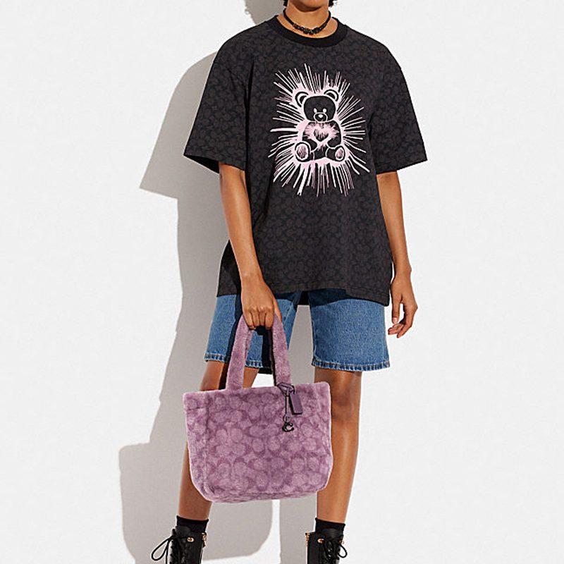 Coach Сумка-тоут из овчины, Сумка для покупок, Сумка, Сумка через плечо, Большая женская сумка-кроссбоди, Фиолетовая, CC442-V5MO5