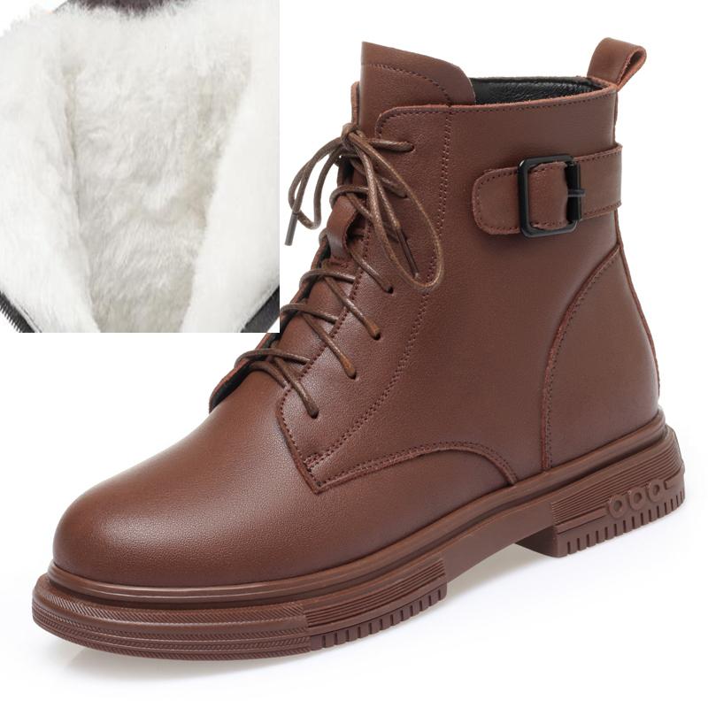 Women's Winter Boots Large Size  Genuine Leather Non-slip Women's Snow Boots Natural Wool Warm Women's Ankle Boot