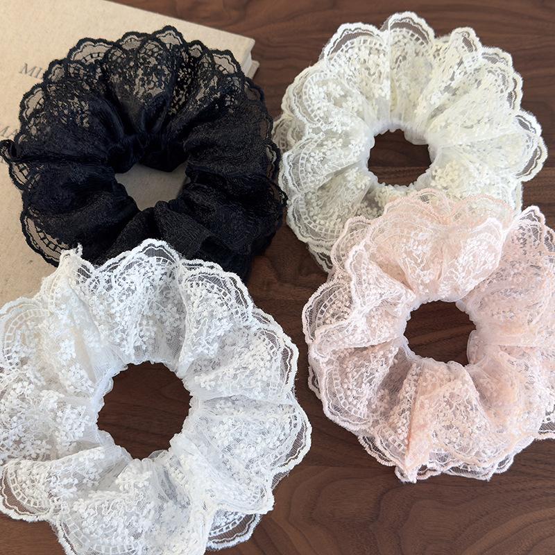 Retro Lace Flower Edging Multilayer Hair Scrunchies Womens Romance Headbands Girls Sweet Head Rope Female Fashion Party Hair Tie