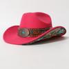 Turquoise Decor Wide Brim Sun Hat Embossed Band Cowgirl Hat Stage Performance Hat  For Women Man