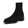 Flock Round Toe Thick High Heels Chelsea Boots Zip Women Concise Style Ankle Boots