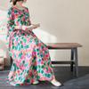 Весна Осень Цветочный Принт Круглый Вырез Ретро Свободное Длинное Платье Длинный Рукав Хлопок Льняное Платье Женская Одежда