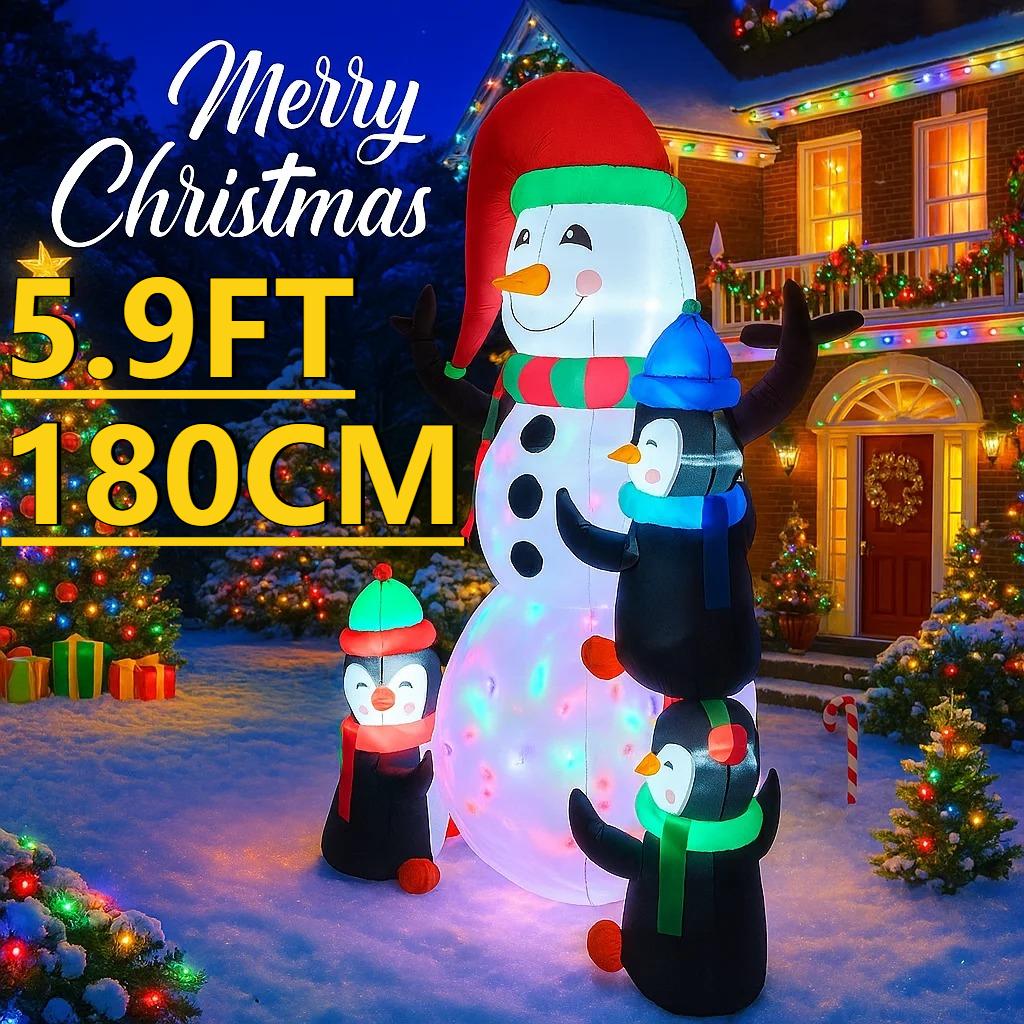 5.9FT LED Inflatable Xmas Yard Decor Snowman Penguin Set Christma Toy Gift Home Decoration Ornament Xmas Supplies Holiday Decor