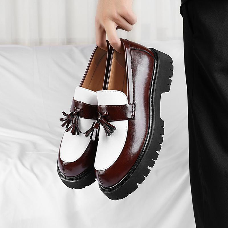Мужская обувь Business Casual из кожи на толстой подошве, лоферы с кисточками, платформа, увеличение роста, модные, удобные, для свадьбы, вечеринки
