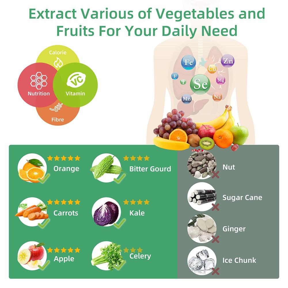 BioloMix Cold Press Juicer, with 78mm/3.07in Feed Chute, 200W 40-65RPM Powerful Motor, Low Noise Slow Masticating Juice Machine