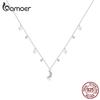 BAMOER 100% Real 925 Sterling Silver Shiny Moon & Stars Necklace for Women Simple Exquisite Fine Jewelry Gift