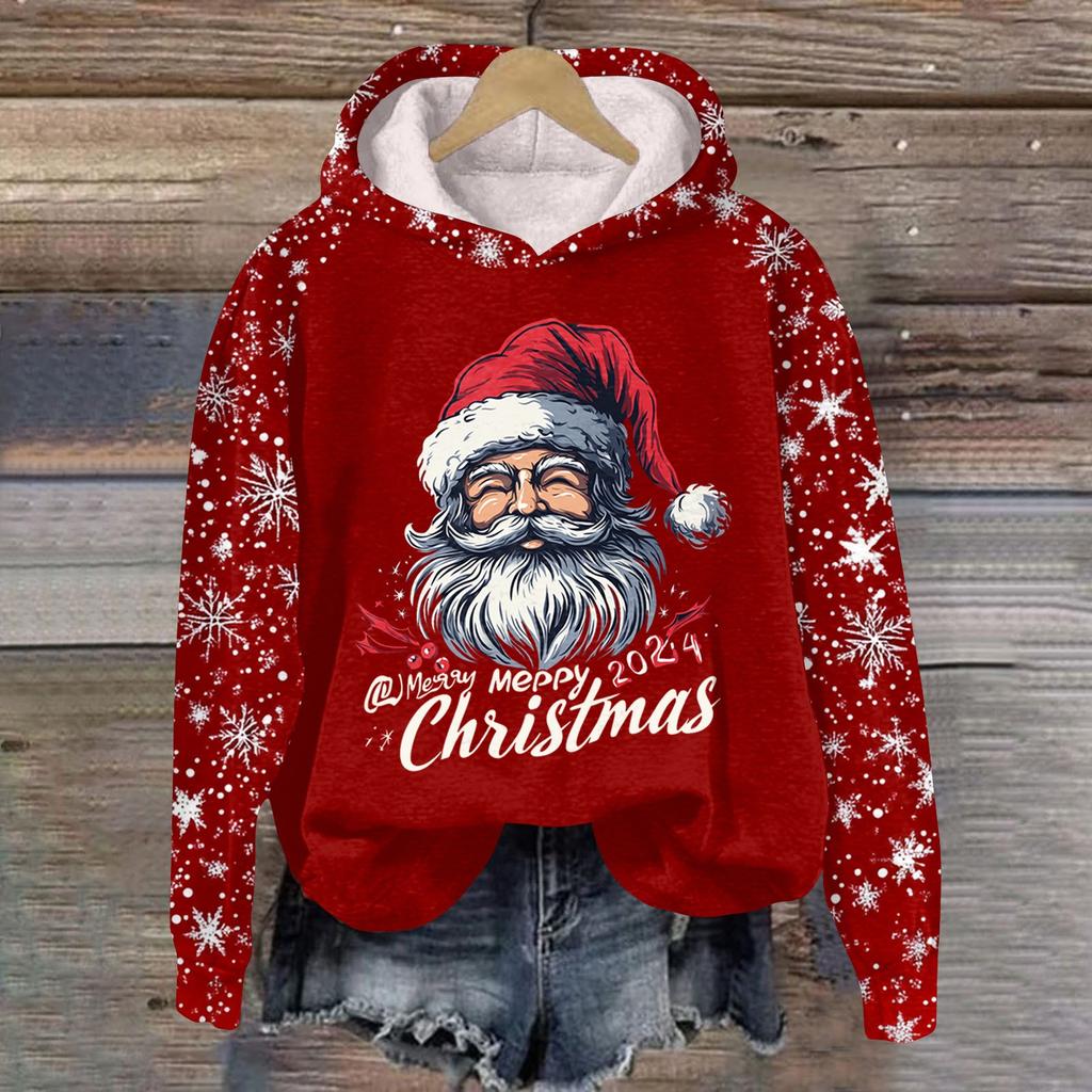 Женская модная толстовка с капюшоном и глубокими рукавами с рождественским принтом