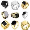 New 2023 Metal Glossy Rings for Men Geometric Width Signet Square Finger Punk Style Fashion Ring Jewelry Accessories
