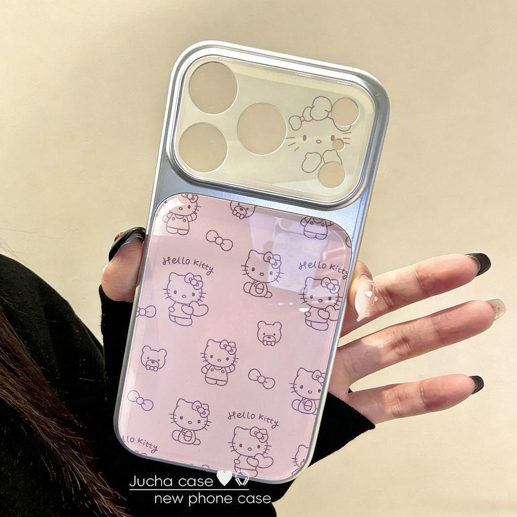 Pink Hello Kitty Electroplated Double Layer Silicone Phone Case for iPhone 16 Pro Max and Apple 17