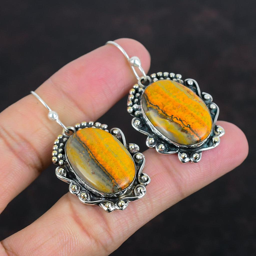 Серьги из яшмы шмеля, натуральные драгоценные камни, серьги ручной работы, серьги из стерлингового серебра 925 пробы, достойный подарок для жены, серьги-капли