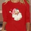 Топы для женщин Юмористический принт Санта-Клауса с круглым вырезом и длинным рукавом Футболка Осенний повседневный тонкий пуловер Женский топ с длинным рукавом