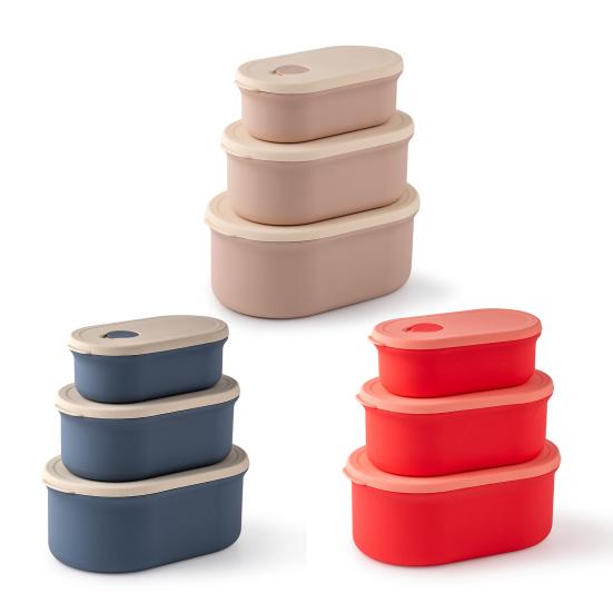 3 шт. силиконовый ланч-бокс с крышками, герметичный бенто-бокс, многоразовые контейнеры для хранения продуктов, штабелируемые контейнеры для приготовления пищи для пикника на открытом воздухе