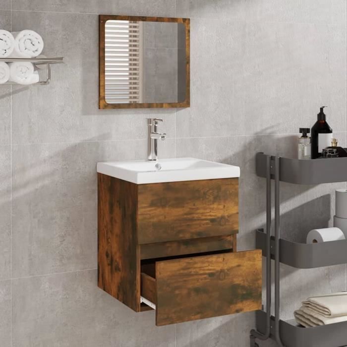 820472 vidaXL Bathroom Cabinet with Mirror Smoked Oak Engineered Wood