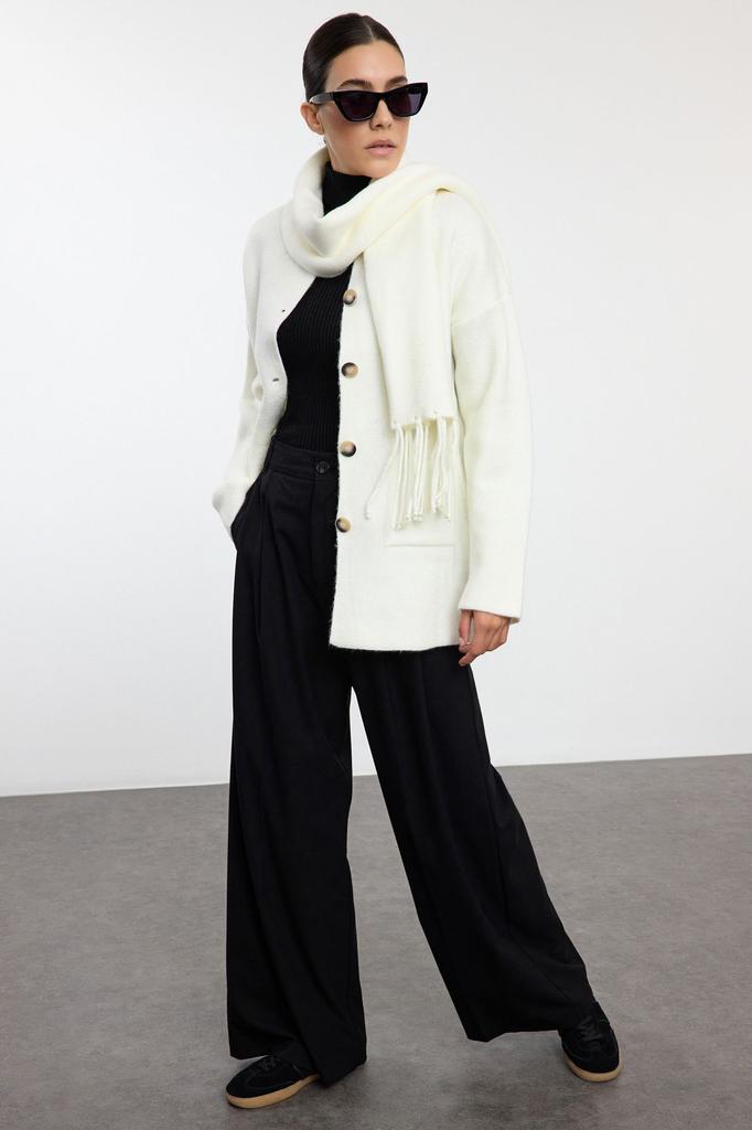 Women's Fashionable Stylish Cardigan Mink Wide Fit Soft Textured Scarf Wide Fit Coat Look Knitwear Cardigan