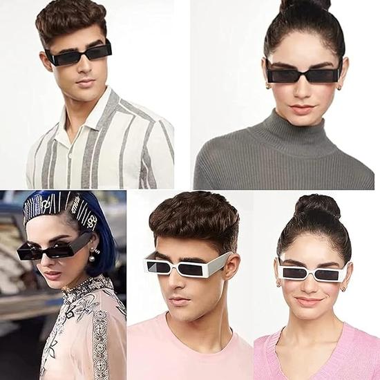 Sheomy Unisex Combo предлагает набор из 4 очков pathan Sunglasses Rectangle Retro Vintage Narrow Women::Мужчины, МКН-121